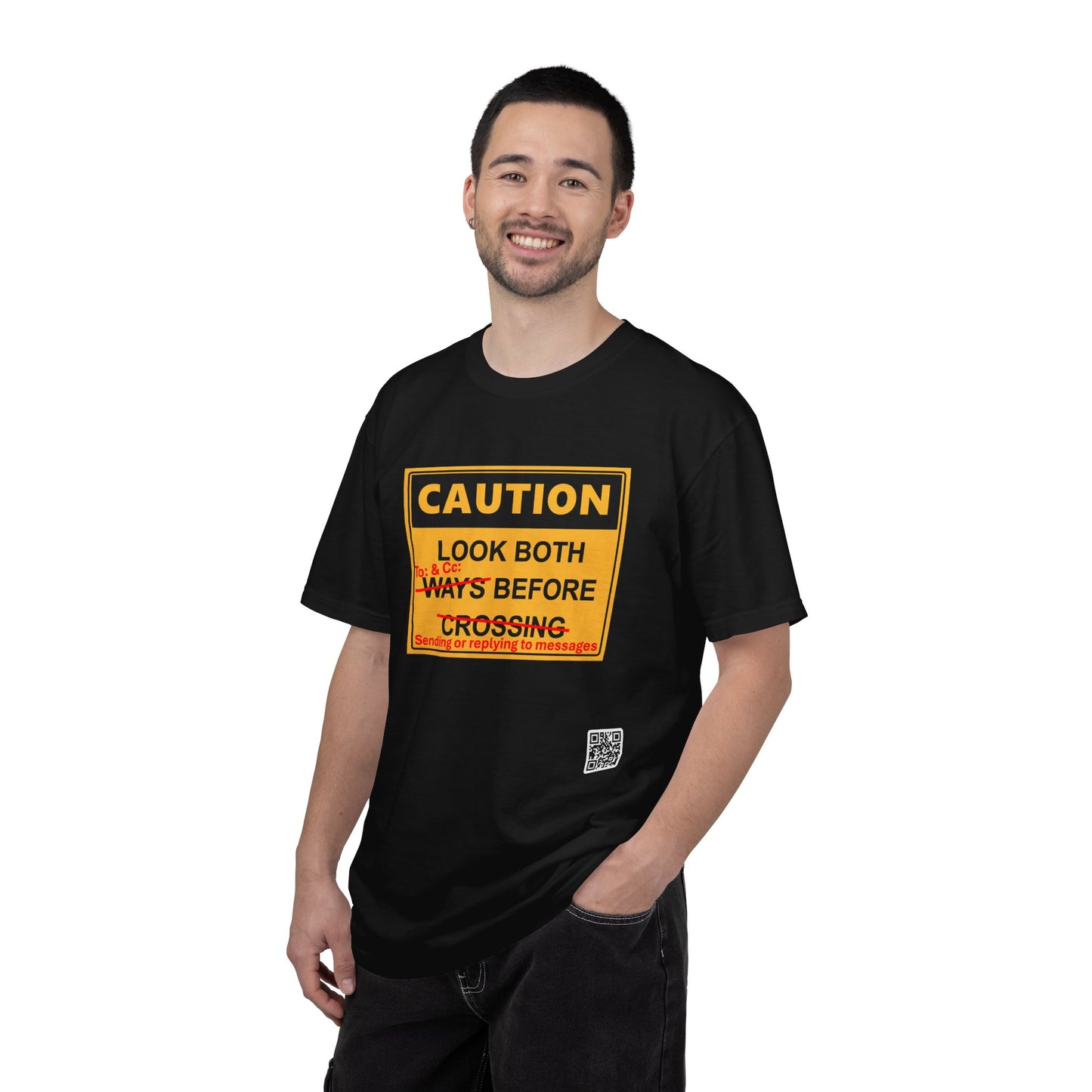 T-Shirt — “Caution: Look Both Ways Before Crossing” Street Safety Graphic Tee